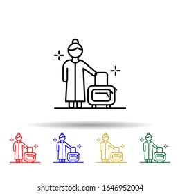 Woman, luggage, airport multi color style icon. Simple thin line, outline vector of Airport icons for ui and ux, website or mobile application