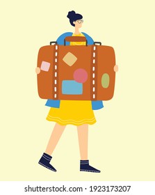 woman with a luggage bag. Vector illustration in the flat sTyle