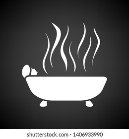 Woman Lying In Bathtub Icon. White on Black Background. Vector Illustration.