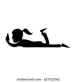 woman lying down using phone icon image 