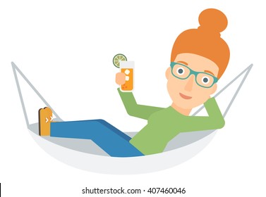 Woman lying in a hammock.