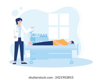 woman lying in hospital bed and doctor examining. patient consultation. trending concept flat illustration