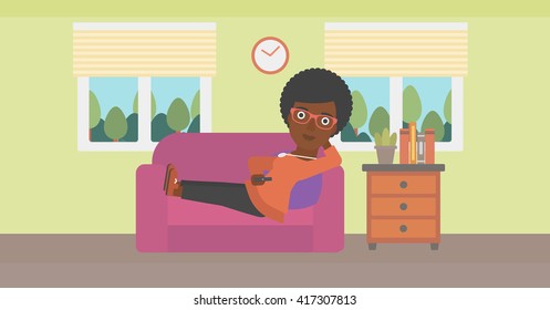 Woman lying on sofa.