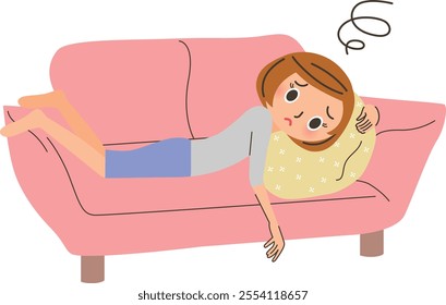 A woman lying on the sofa, exhausted