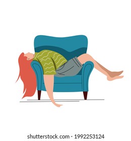 a woman lying on the sofa. flat illustration