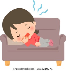 Woman lying on sofa and yawning