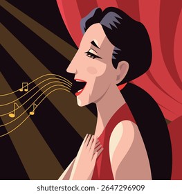 mulher lírica cantando ópera no teatro