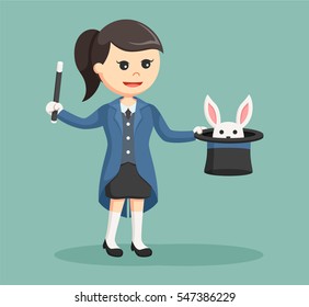 woman magician with rabbit form her hat