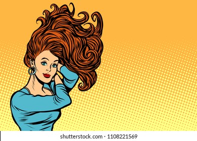 woman with magnificent hair. Pop art retro vector illustration kitsch vintage