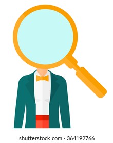 Woman with magnifier instead of head.