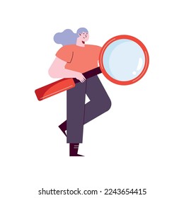 woman with magnifying glass character