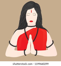 Woman mahadev style, girl pray shiva vector illustration character design.