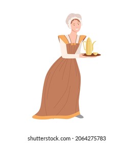 Woman Maid In Historical Costume Of 18th Century Cartoon Vector Illustration