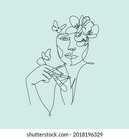 Woman with make up brush line logo