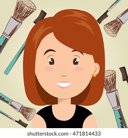 woman make up brush vector illustration graphic