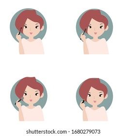 Woman with make up concept on white background. Creative idea design. Flat vector illustration for template, brochure or presentation.