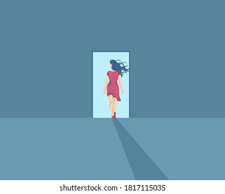 Woman makes life choice concept. Options for possible solutions to situations new career path or sacrifice for sake of family taking responsibility possible vector consequences.