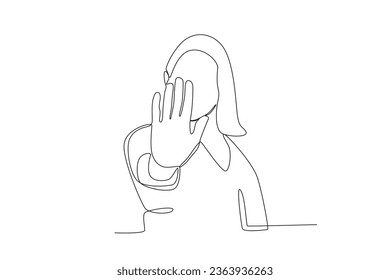 A woman makes a sign prohibiting violence. International day for the elimination of violence agains women one-line drawing