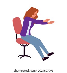 woman making active break on chair icon isolated