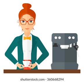 Woman making coffee.