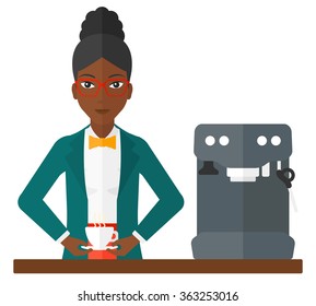 Woman making coffee.