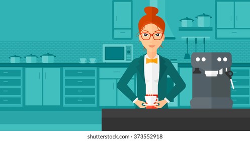 Woman making coffee.