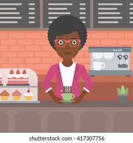 Woman making coffee.