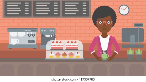 Woman making coffee.