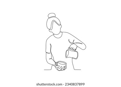A woman making coffee. International coffee day one-line drawing
