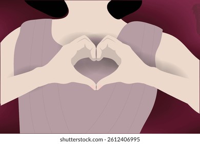Woman making hands in heart shape, medical care love, thank you doctors greetings concept, vector illustration design background