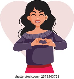 
Woman Making Heart Gesture Vector Cartoon Characters . Cheerful affectionate woman having empathy and charity