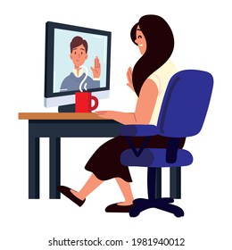 woman making interview video call by computer