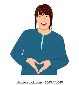 Woman making love sign with her hands. Design vector flat illustration