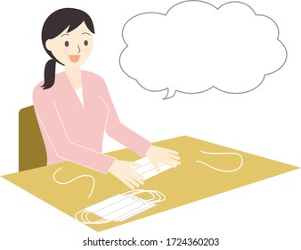 woman making mask and speech balloon illustration