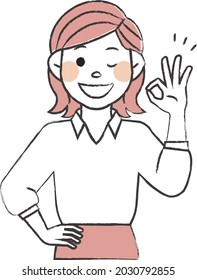 Woman making an OK sign in handwritten style 2