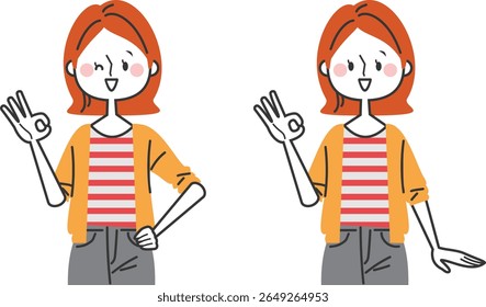Mulher fazendo um sinal de OK, parte superior do corpo, vetor