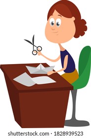Woman making paper planes, illustration, vector on white background