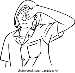 The woman a making a popular gesture sign "OK".