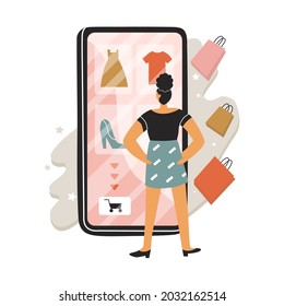 Woman Making Purchase Through Phone Screen Stock Vector (Royalty Free ...