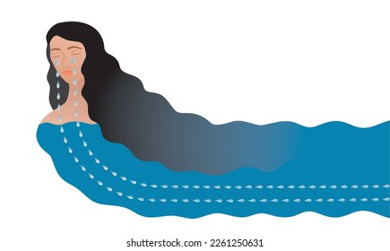Woman making a river of her tears. Vector illustration. Isolated on white. svg