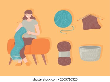 woman making a scarf yarn balls set