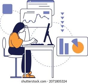 Woman making statistic report. Data analysis concept