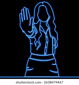 Woman Making Stop Gesture with Hand Warning, Boundaries, or Caution icon neon glow vector illustration concept