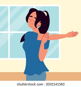 woman making stretching active break