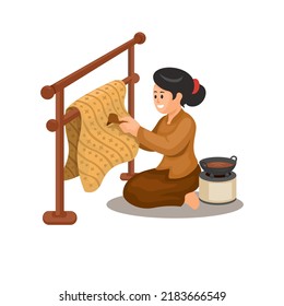 Woman making traditional batik cloth illustration vector