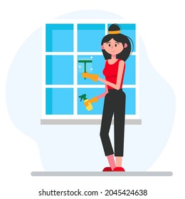 limpieza de ventanas. Ilustración vectorial en estilo plano
