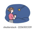 Woman making a wish to a shooting star (color)