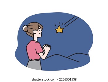 Woman making a wish to a shooting star (color)