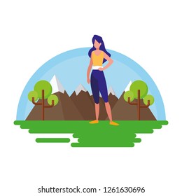 woman making yoga in the landscape