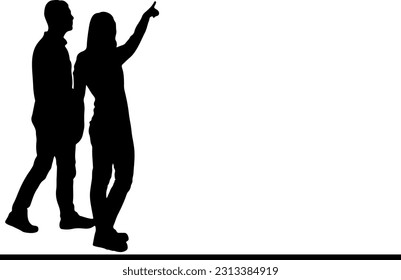 Woman and man aiming for a target with a pointed direction, Strategic partnership: Woman and man working together, pointing towards a target, 